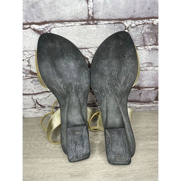 ARCHE France Gold Leather Strappy Wedge Toe Post Sandals Women Sz 41EU/10.5M US - Picture 11 of 16